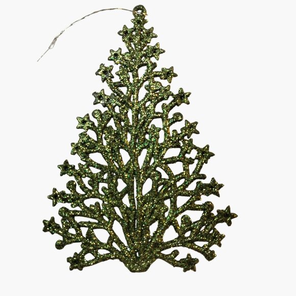 Green Glittery Gold Tree Shaped Christmas Ornament - Picture 2 of 3